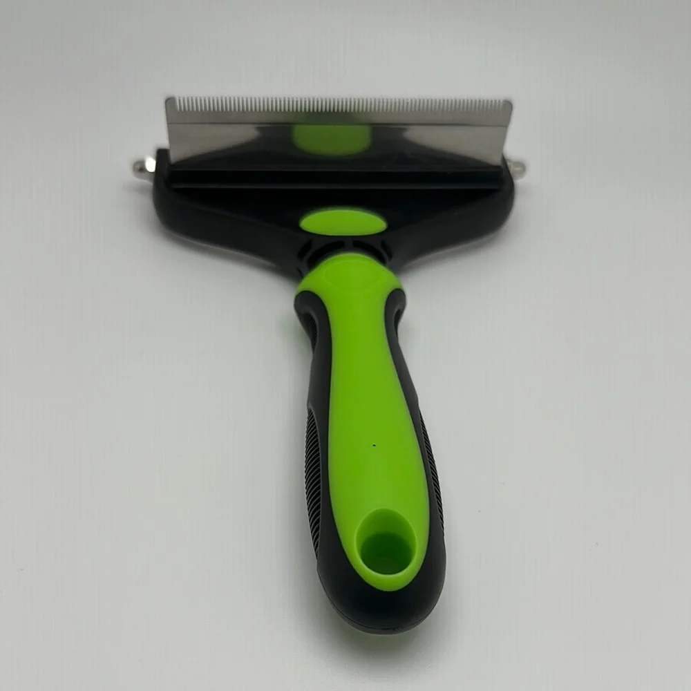 Green and Black Dog Deshedding Brush with Ergonomic Handle